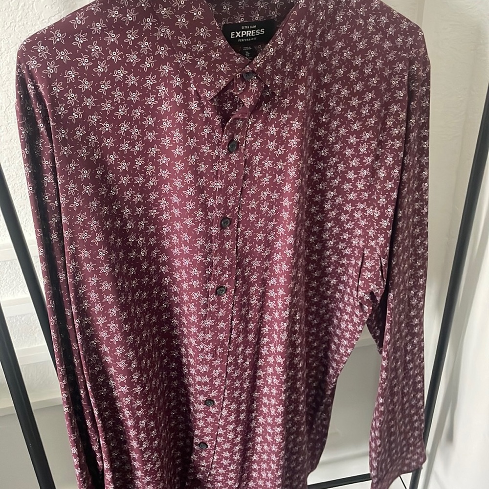 Maroon Floral Long Sleeve Button Up Shirt
